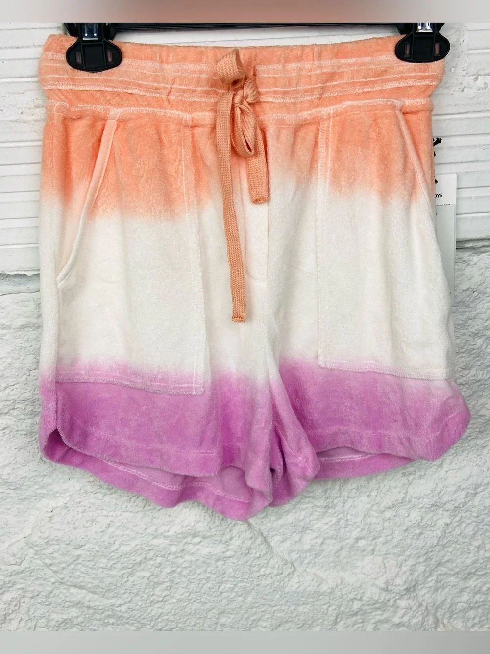 NWT DEX Tie-Dye Terry Cloth Drawstring Shorts - Peach, White & Purple